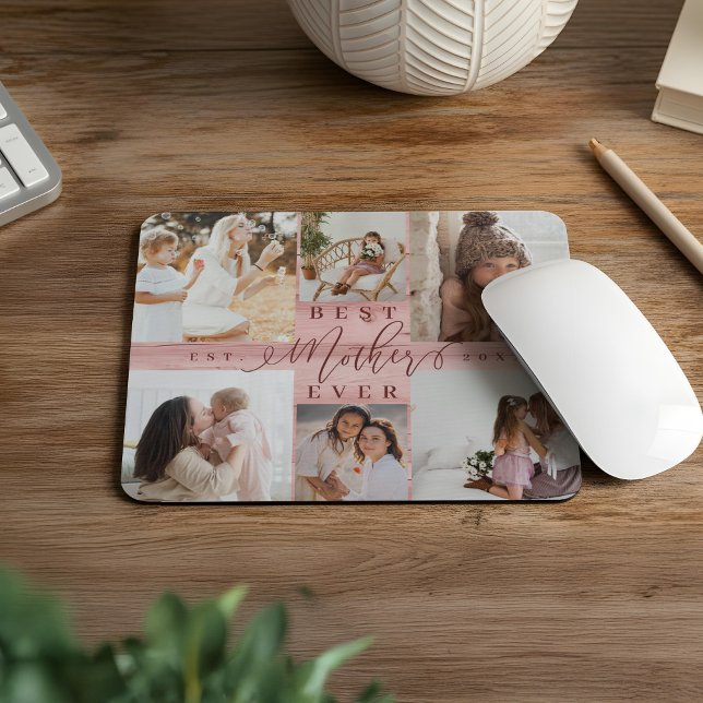 Best Mother Ever Photo Collage Pink Woodgrain  Mouse Mat (Best Mother Ever Photo Collage Pink Woodgrain Mouse Pad)