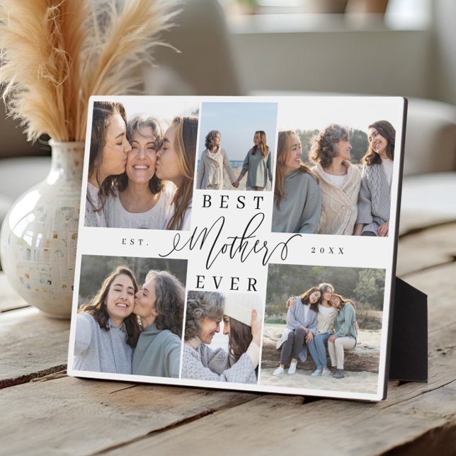 Best Mother Ever Script Photo Collage Keepsake Plaque (Best Mom Ever Mother’s Day Photo Collage Keepsake Plaque)