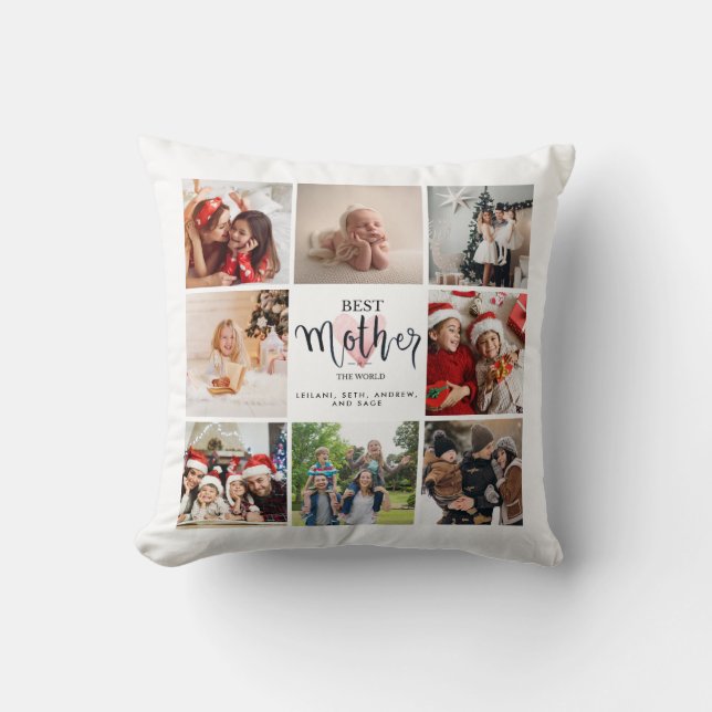 Best Mother Photo Collage Pink Heart Cushion (Front)
