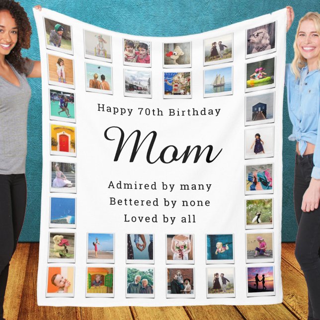 Best Mum 70th Birthday Photo Collage White Fleece Blanket (Creator Uploaded)
