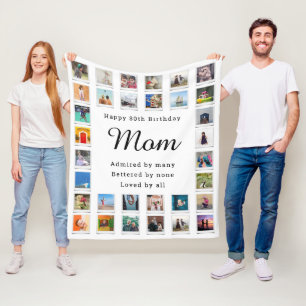 Best Mum 80th Birthday Photo Collage White Fleece Blanket