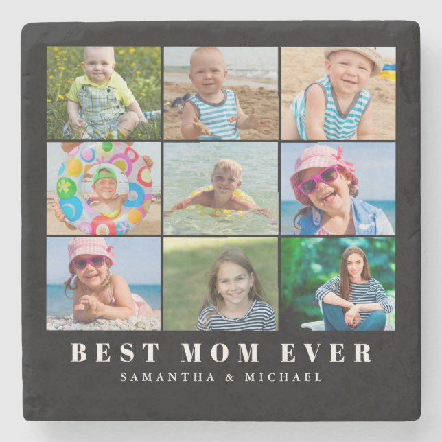 Best Mum 9 Photo Collage  Stone Coaster (Front)