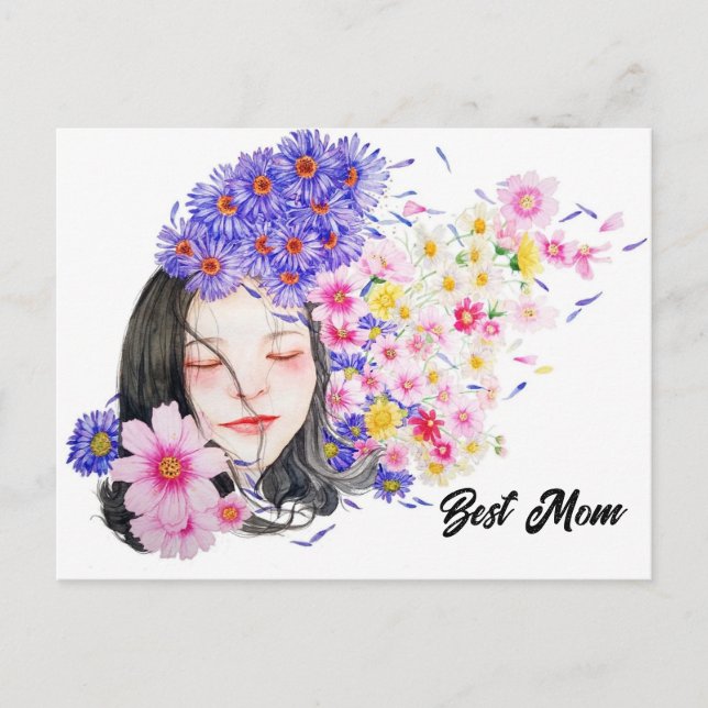 Best Mum Abstract Watercolor Flowers for Mother Postcard (Front)