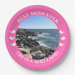 Best Mum Atlantic Ocean Waves of the Sea Pink Paper Plate