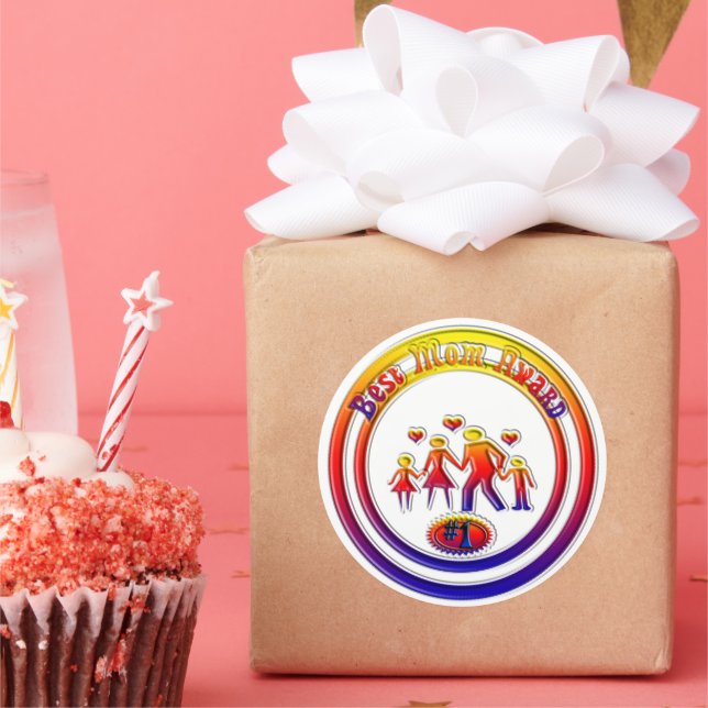 Best Mum Award Rainbow Family Classic Round Sticker (Party)