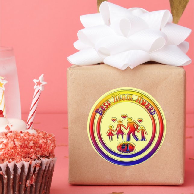 Best Mum Award Rainbow Family Classic Round Sticker (Party)