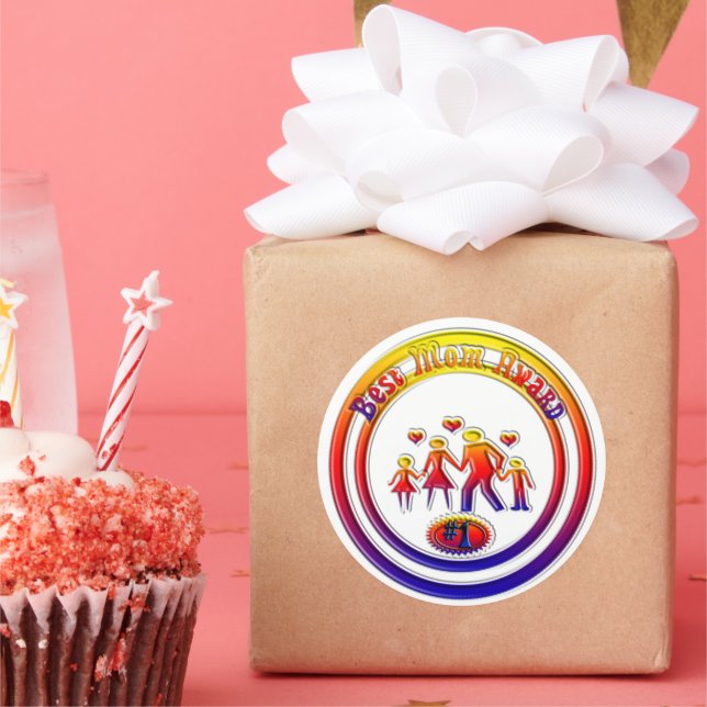 Best Mum Award Rainbow Family Classic Round Sticker (Party)