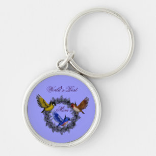 Best Mum Birds Flower Wreath Keychain