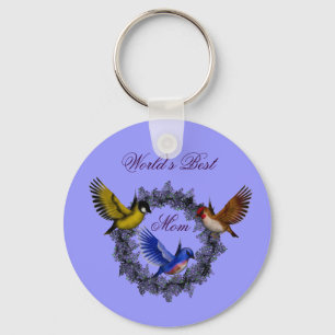 Best Mum Birds On Flower Wreath Key Ring