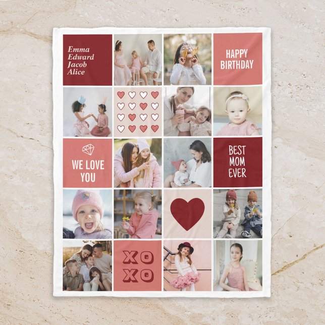 Best Mum Birthday Mother's Day Photo Collage Pink Fleece Blanket (Photo Collage Blanket)
