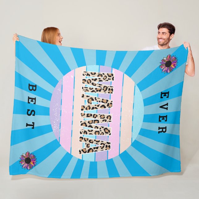 Best Mum Blue Floral Customise Fleece Blanket (In Situ)