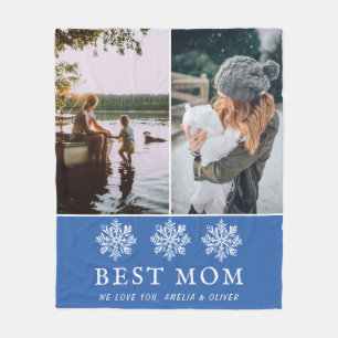 Best Mum Blue Snowflake 2 Custom Photos Mother Fleece Blanket