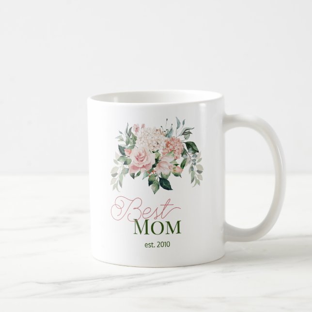Best Mum Blush Pink Watercolor Floral Coffee Mug (Right)