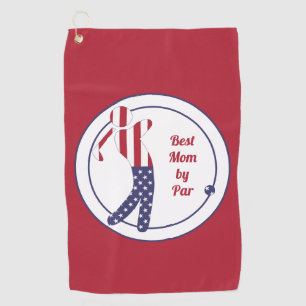 Best Mum by Par   Fun American Flag Golfer - Golf Towel
