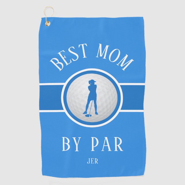 Best Mum By Par Golf Quote Monogram Trendy Blue Go Golf Towel (Front)