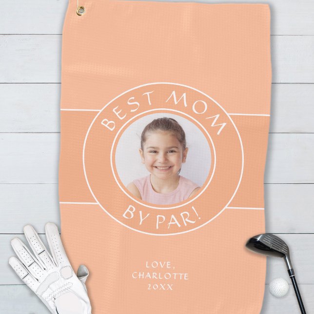 Best Mum By Par Golfer Photo Fun Gift Peach Custom Golf Towel (Best Mom By Par Golfer Photo Fun Gift Peach Custom Golf Towel)