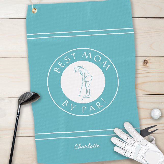 Best Mum By Par Golfer Pro Funny Teal Female Girly Golf Towel (Creator Uploaded)