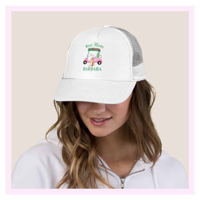Best Mum Charming Pink Golf Cart Name Monogram   Trucker Hat (Creator Uploaded)