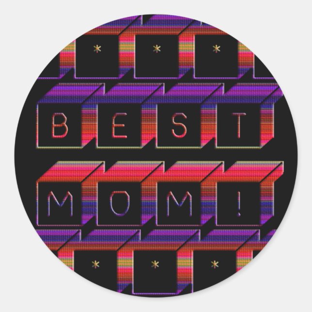 Best Mum Coloured Blocks & Black Background Classic Round Sticker (Front)