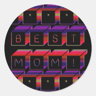 Best Mum Coloured Blocks & Black Background Classic Round Sticker
