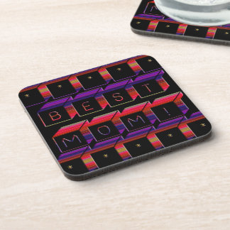 Best Mum Coloured Blocks & Black Background Coaster