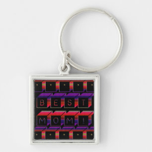 Best Mum Coloured Blocks & Black Background Key Ring
