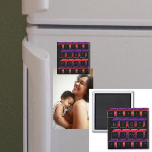 Best Mum Coloured Blocks & Black Background Magnet