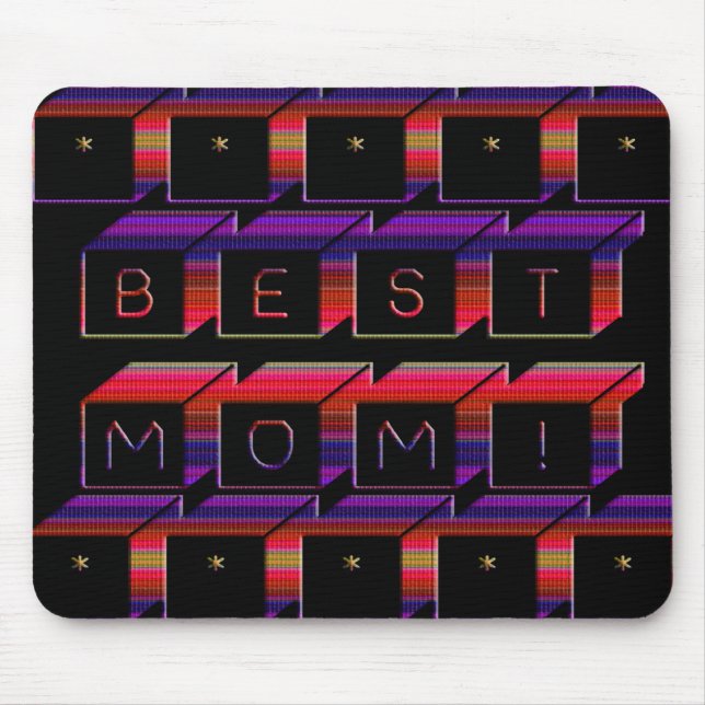 Best Mum Coloured Blocks & Black Background Mouse Mat (Front)