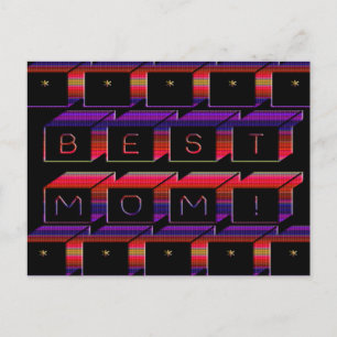 Best Mum Coloured Blocks & Black Background Postcard