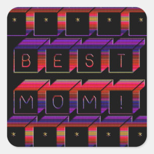 Best Mum Coloured Blocks & Black Background Square Sticker