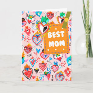 Best Mum Colourful Mexican Hearts Mother's Day Card
