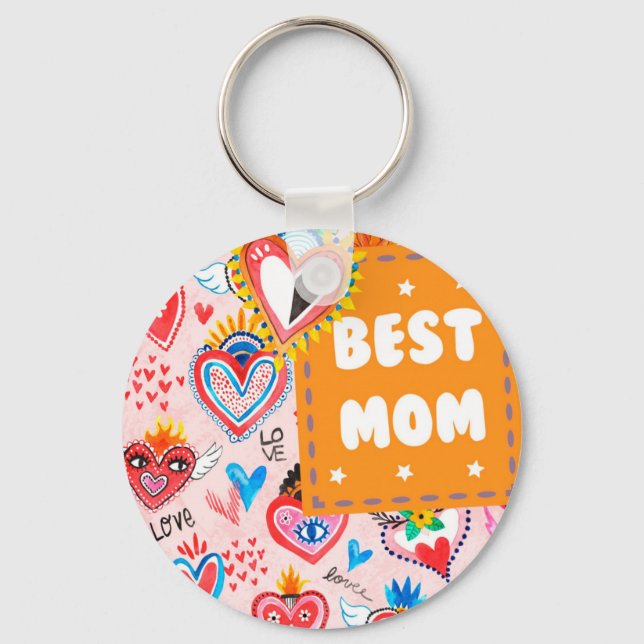 Best Mum Colourful Mexican Hearts Mother's Day Key Ring (Front)