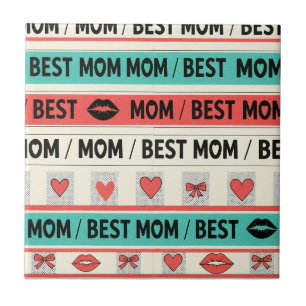 Best Mum Comic Hearts Retro Graphic Tile