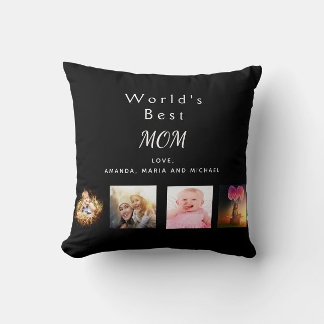 Best Mum custom family photo collage black Cushion (Front)