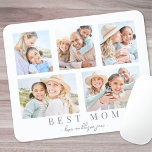 Best Mum Custom Photo Collage Mouse Mat<br><div class="desc">This simple and elegant boho-inspired mouse pad is a perfect way to celebrate Mum. The design features space for five photos, with "Best Mum" displayed underneath in a classic serif font. In soft script, there's room to add "Love, the Kids' Names, " just the names, or even a second line...</div>