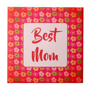 Best Mum Cute Red Pink Floral Pattern  Tile