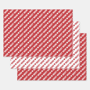 Best Mum Dark Red and White Wrapping Paper Sheets