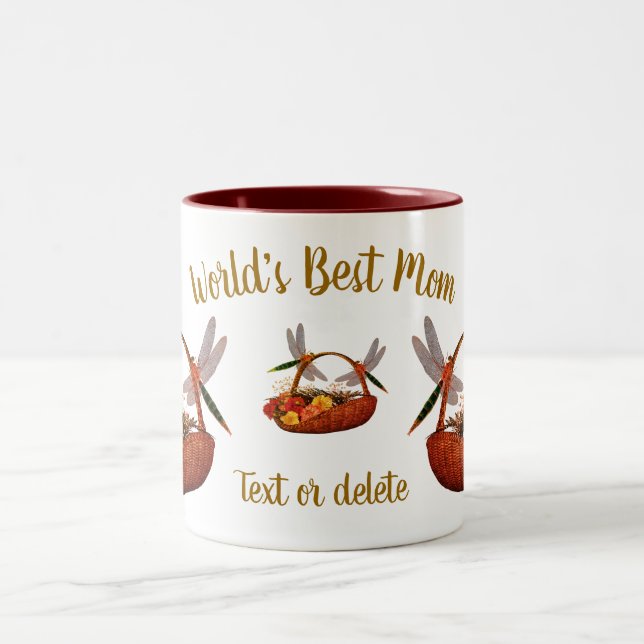 Best Mum Dragonflies Flower Basket Personalised Two-Tone Coffee Mug (Center)