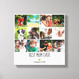 Best Mum Ever 12 Photo Collage Gold Heart Canvas Print