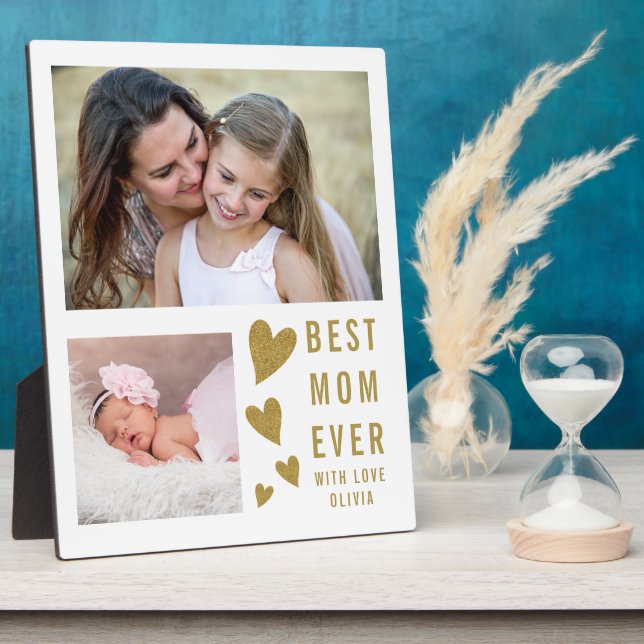 Best Mum Ever 2 Photo  Collage White And Gold Plaque (Side)