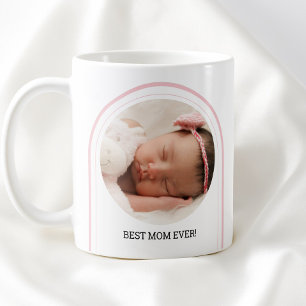 Best Mum Ever 2 Photo Pink Modern Arch Baby Name Coffee Mug