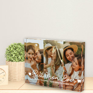 Best Mum Ever 3 Photo Collage Mother's Day Hearts Block