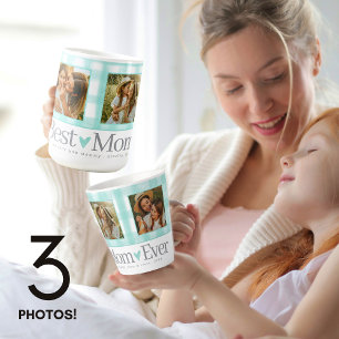 Best Mum Ever 3 Photo Mothers Day Gingham Hearts Coffee Mug