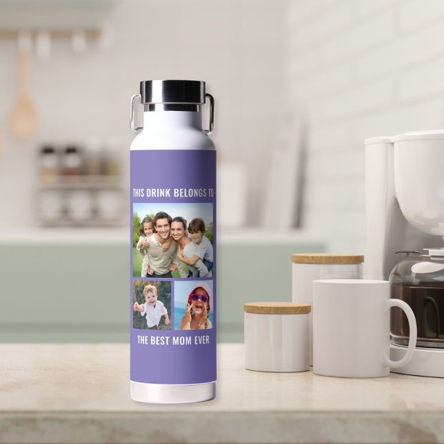 Best Mum Ever 3 Photo Purple Water Bottle (Creator Uploaded)