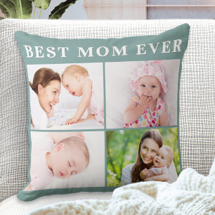 Best Mum Ever 4 Photo Collage Sage Green Custom Cushion