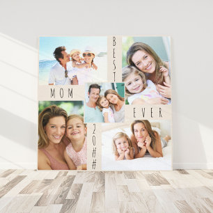 Best Mum Ever 5 Photo Collage Neutral Beige Square Canvas Print