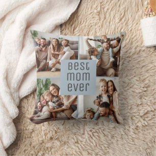 Best Mum Ever 5 Photos Mother's Day Dusty Blue Cushion