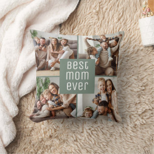 Best Mum Ever 5 Photos Mother's Day Sage Green Cushion