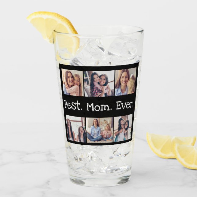 Best Mum Ever 6 Photo Collage Black and White Glass (Front Ice)