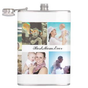 Best Mum Ever 6 Photo Collage Mother's Day Hip Flask